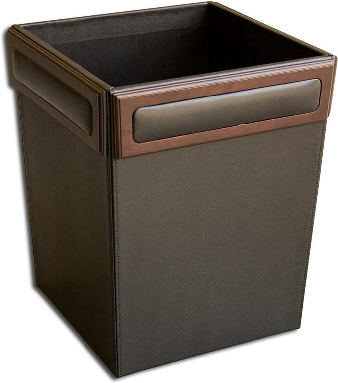 Luxe Prullenbak Walnoot Zwart Leer Kantoor Chic
