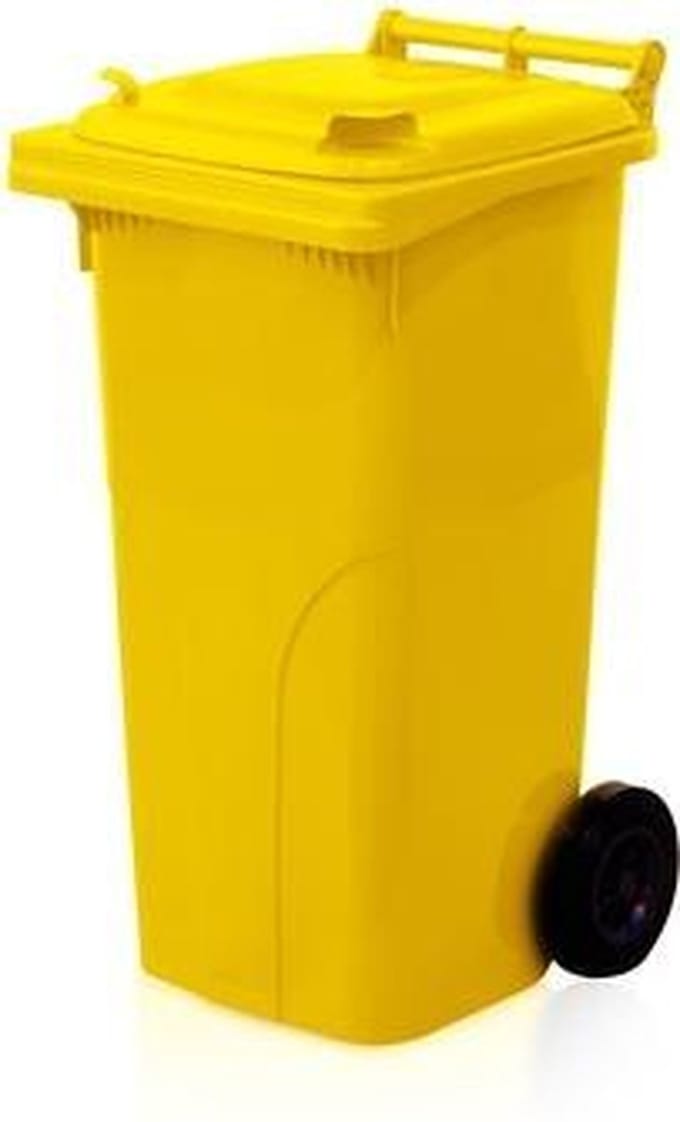Kunststof Afvalbak 120L Geel Rolcontainer Afvalcontainer Vuilnisbak