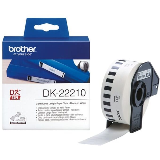 Brother DK-22210 Rol met etiketten 29 mm x 30.48 m Papier Wit 1 stuk(s) Permanent hechtend DK22210 Universele etiketten