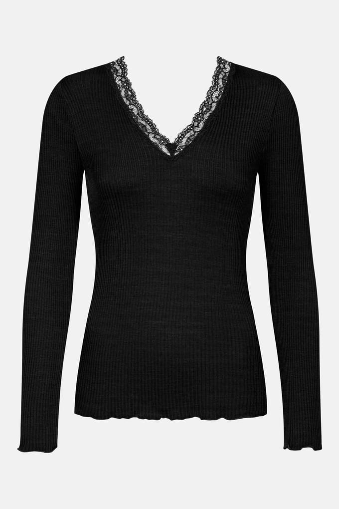 T-shirt lange mouw Serie Wool Expressive Zwart