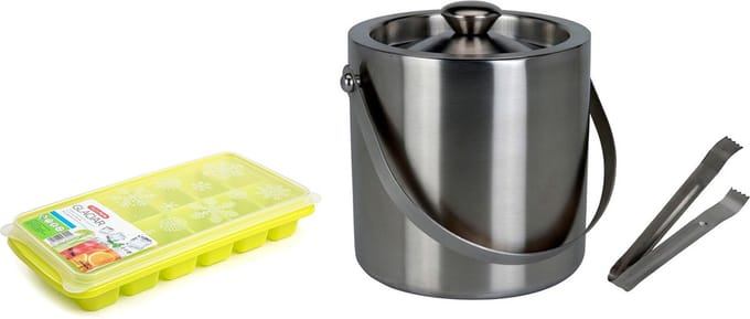 Excellent Houseware RVS ijsemmer met tang 15x18 cm en 2x ijsblokjes trays