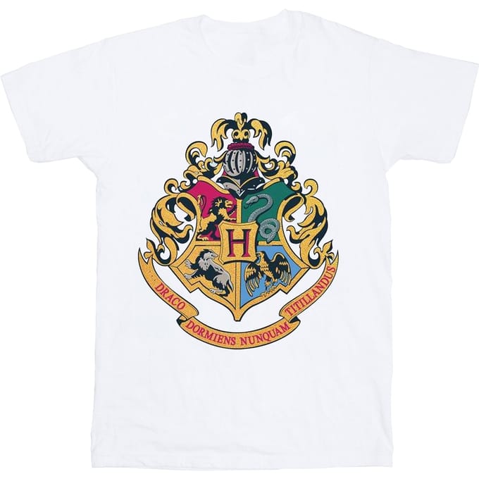 Harry Potter Jongens Hogwarts Crest Goud Inkt T-Shirt (Wit)