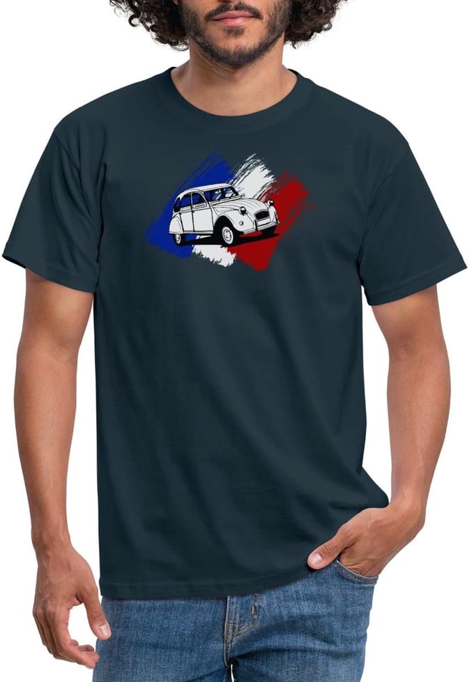 Citroën 2CV Model Franse Vlag T-Shirt Heren