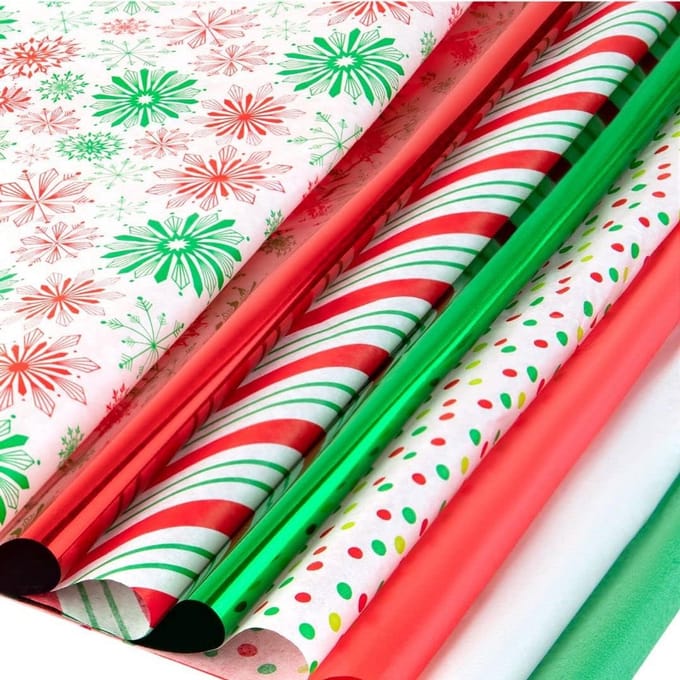 100 Vellen Kerst Tissuepapier - Metallic & Bedrukt Cadeaupapier voor Kerst