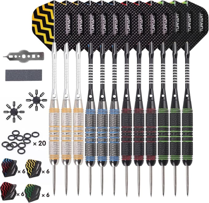 Professionele stalen dartpijlen set met 12 stuks, 24 gram en accessoires