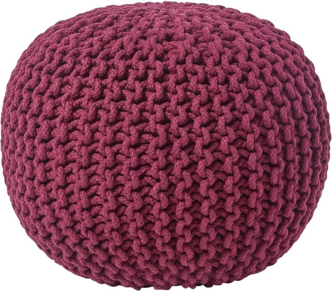 Homescapes Rond gebreide poef 100% katoen - pruim - 35x40 cm