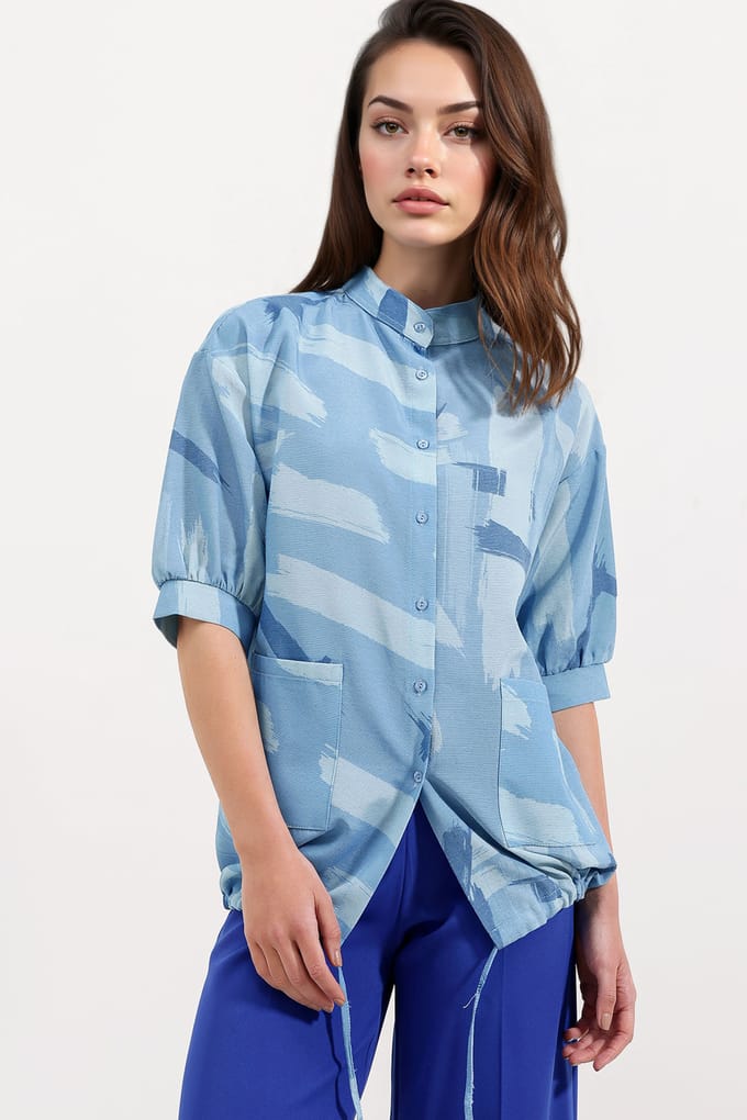 Abstracte Print Vrije Pasvorm Shirt met Zak