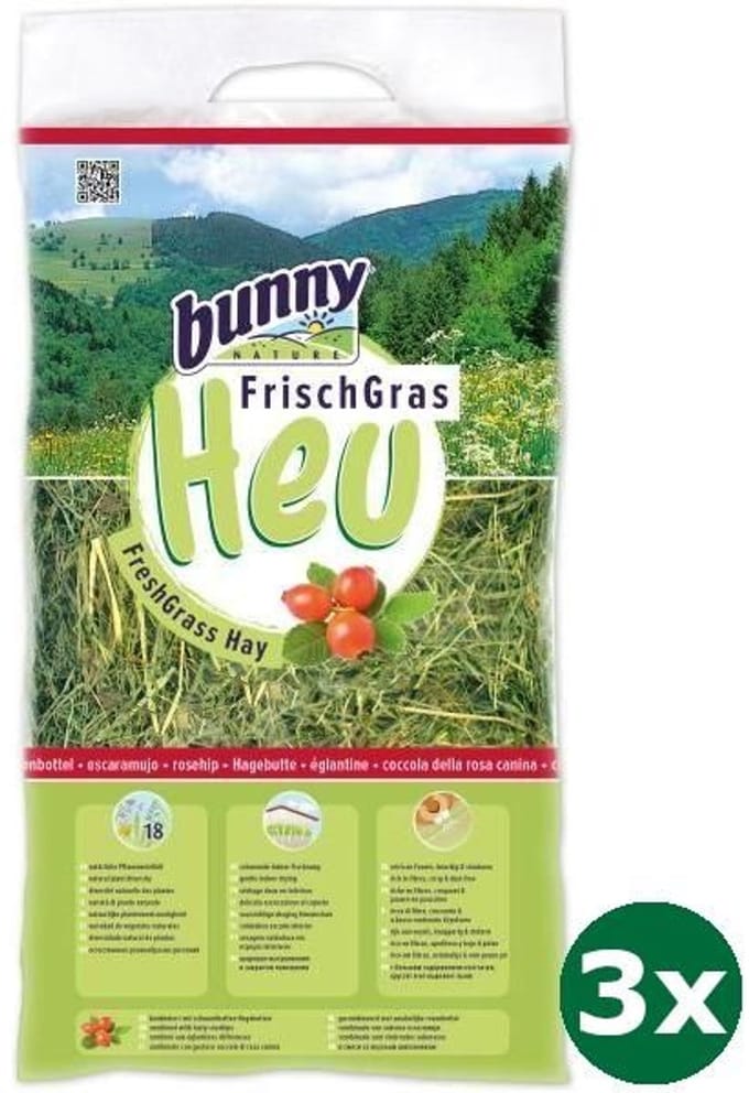 3x500 gr Bunny nature vers gras hooi met rozenbottel