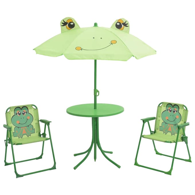 vidaXL - 3-delige - Bistroset - voor - kinderen - met - parasol - groen