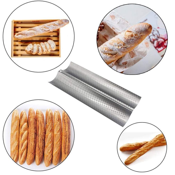 2 Sleuf Baguette Bakplaat Anti-aanbak Brood Bakplaat Roestvrijstalen Bakvorm gray