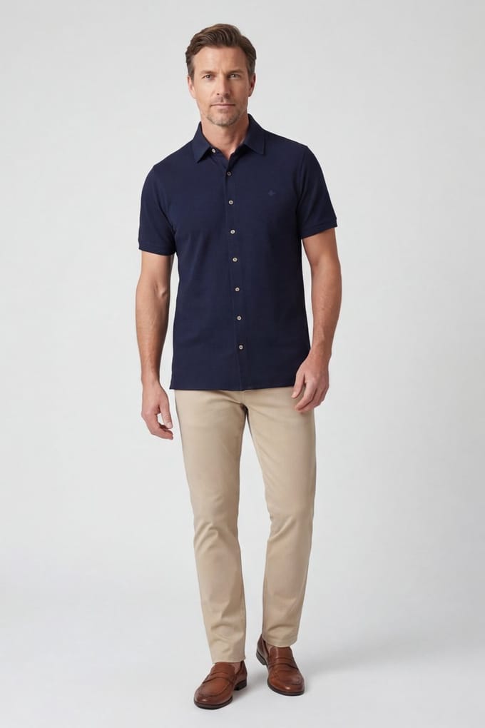 Baileys Polo Full Buttoned Short Sleeve Dark Blue / male