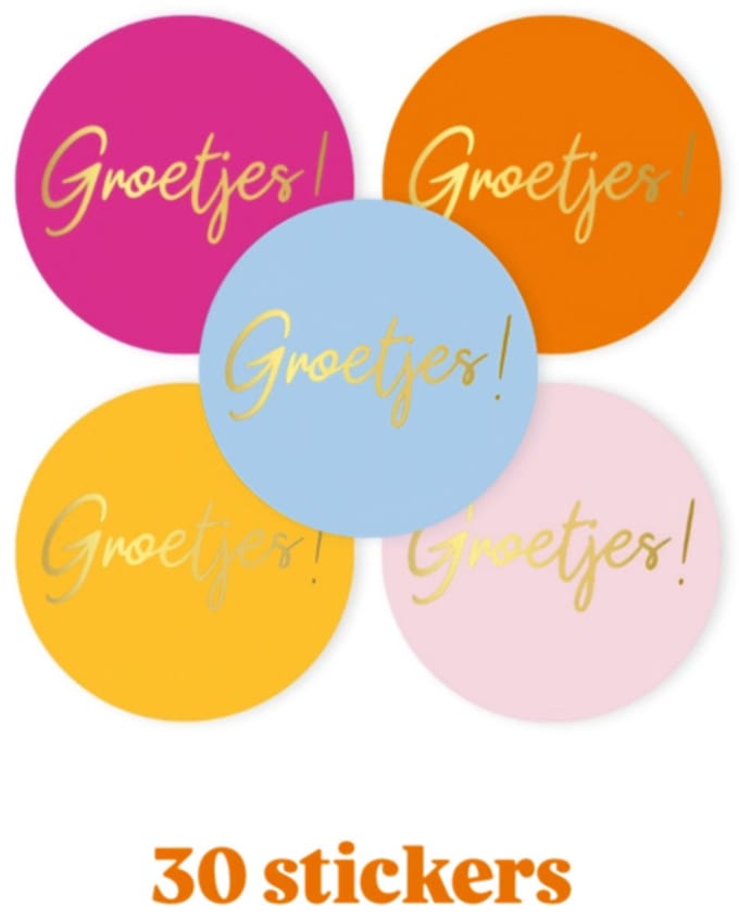 30x Sticker - Groetjes ! - Color Mix - 4cm - sluitsticker - cadeausticker