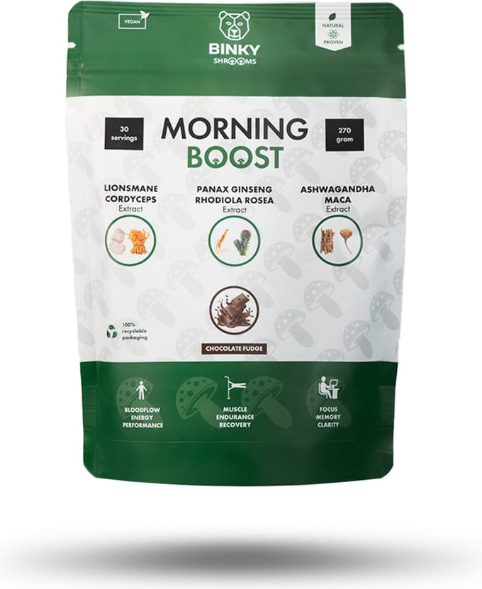 Binky Protein Morning Boost 2.0 - energie, focus, kalmte en libido - paddenstoelen