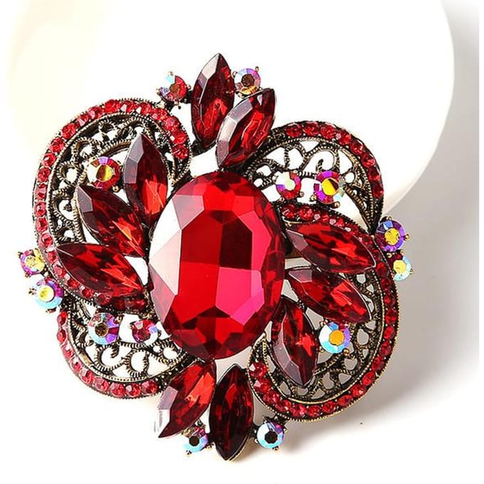High-End Verfijnd Mode Creatieve Persoonlijkheid Kristal Glas Broche Corsage Dames Kleding Accessoires red