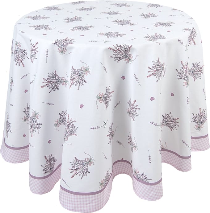 Clayre & Eef Tafelkleed Ø 170 cm Wit Paars Katoen Lavendel