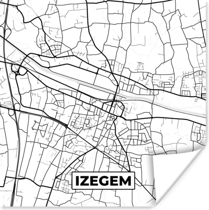 Poster Stadskaart – Zwart Wit - Kaart – Izegem – België – Plattegrond - 30x30 cm