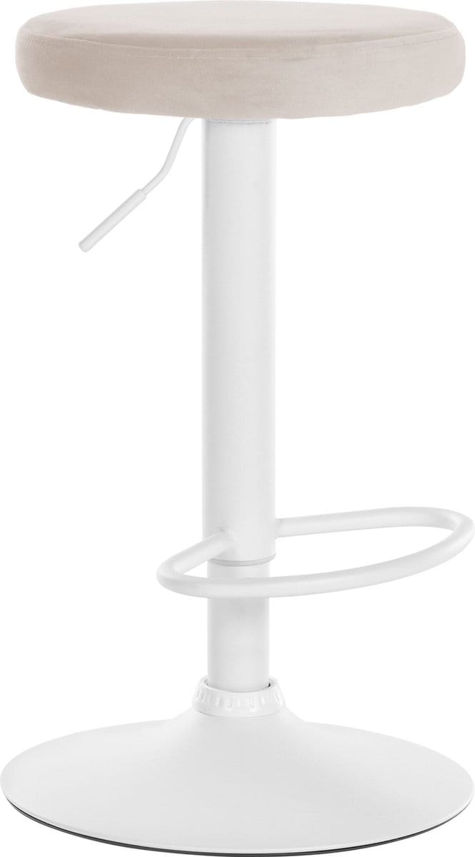 CLP Ponte Barkruk - Rond - Verstelbaar - Voetsteun - Velvet - Fluweel - wit/creme