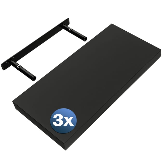 Wandplank Zwevend 3 Stuks Zwart MDF 50x23x3,8cm