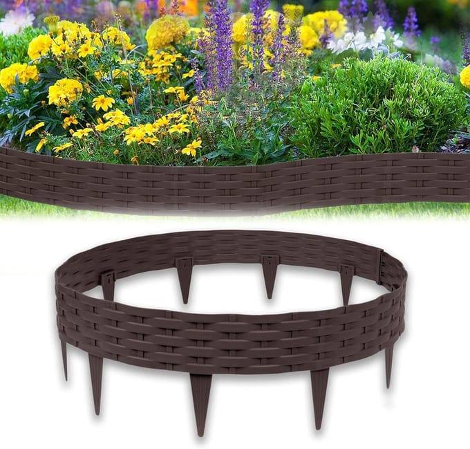 Tuinranden Set - Gazon Afscheiding - Bloembedden Afbakenen - Rotan Look Design - 5 Meter - Bruin