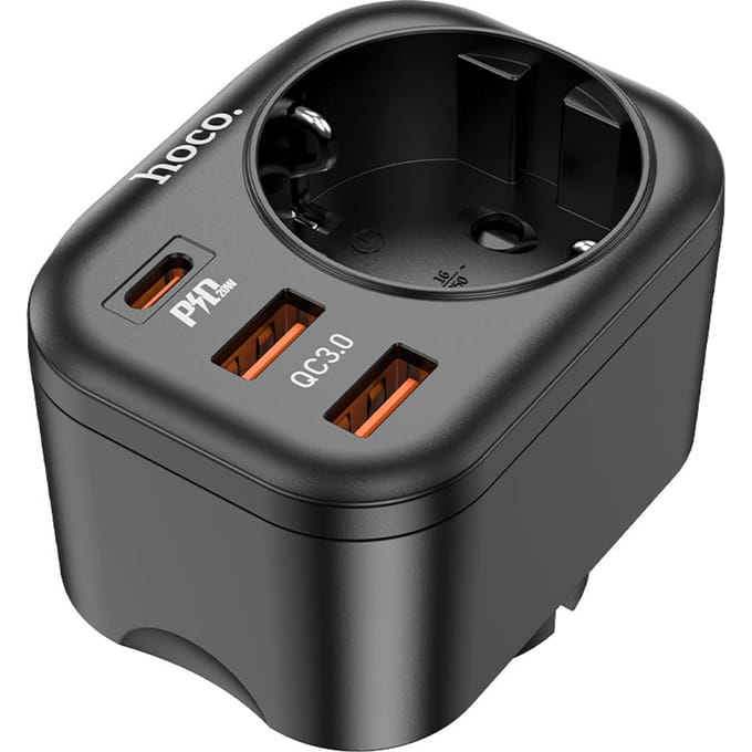 Hoco Multifunctionele stopcontact snellader met 2x USB 1x USB-C PD20W - Zwart