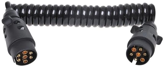 ProPlus Spiraalkabel 3 m – Voor aanhanger, caravan en trailer – 2x 7-polige PVC-stekker – Zwart