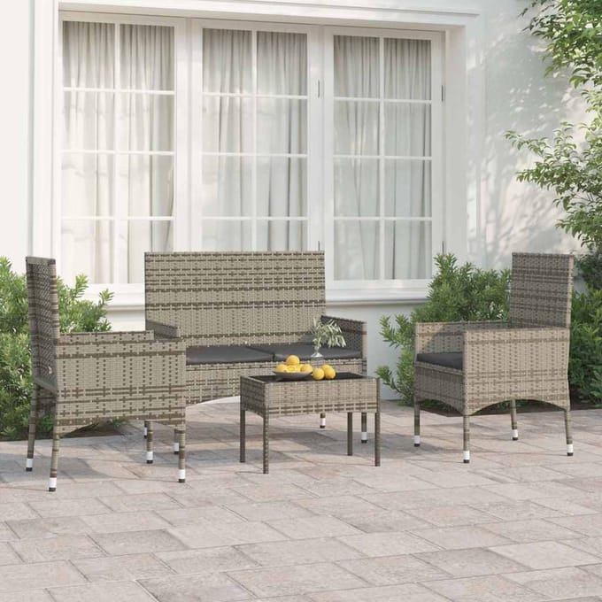 vidaXL - 4-delige - Loungeset - met - kussens - poly - rattan - grijs
