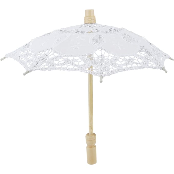 Bruids Paraplu Kant Katoen Borduurwerk Handgemaakt Parasol Paraplu Bruiloft Benodigdheid(Wit ) White white