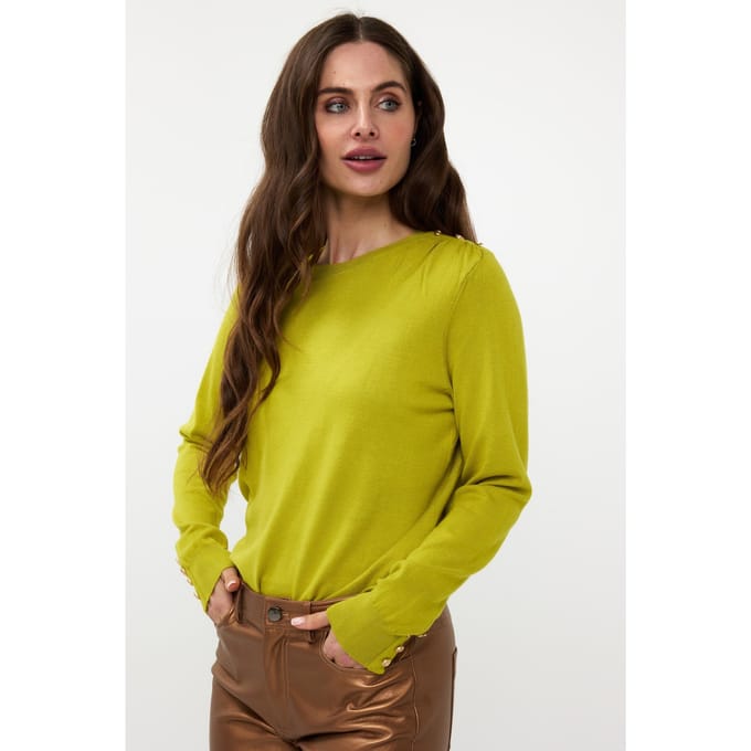 EsQualo Sweater Gathering Button Details Basic Knit Matcha Green Taglia: S | Maglioni a maglia Outlet | Donna | Verde