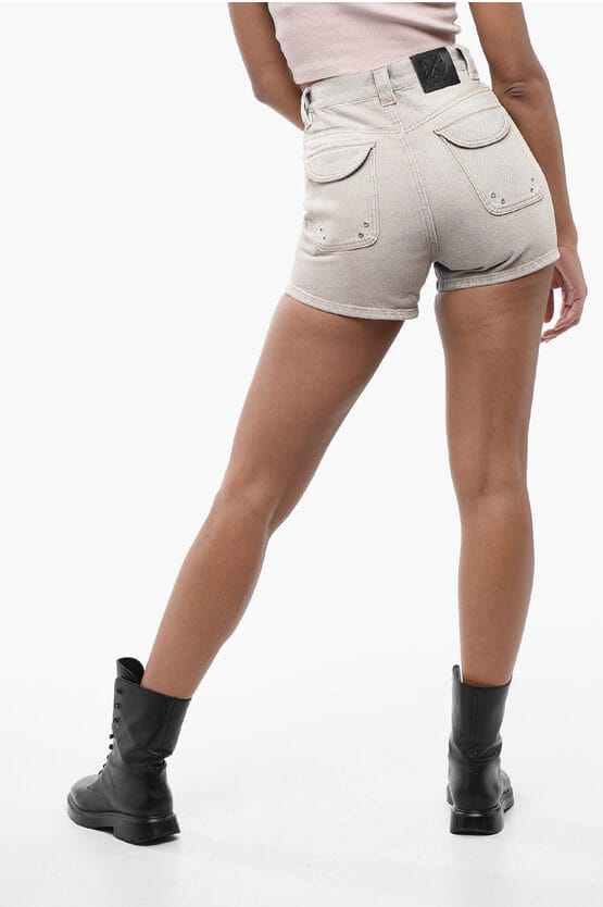Denim Cargo Shorts met Acid-Wash Effect in Violet