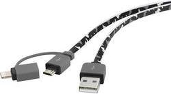 Renkforce RF4145364 USB-kabel USB 2.0 USB-A stekker, USB-micro-B stekker, Apple Lightning stekker 0.20 m Camouflage Platte uitvoering, Zeer flexibel