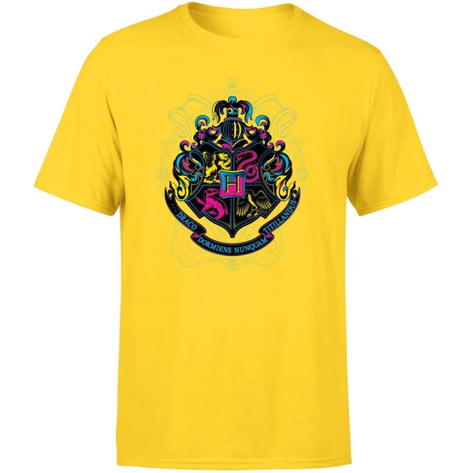 Harry Potter Hogwarts Neon Crest Men's T-Shirt - Yellow - M