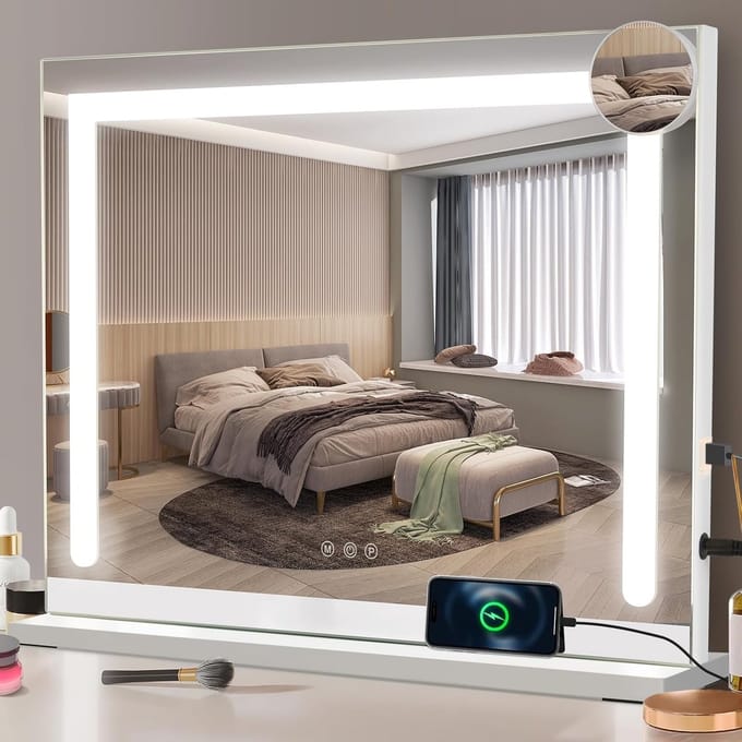 Verlichte Make-upspiegel met 5-voudige Vergroting en Touch Dimbare LED