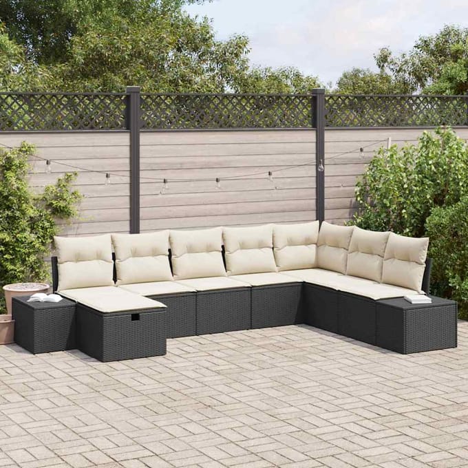 vidaXL - Tuinbank - Set - 8 - st - Zwart - poly - rattan