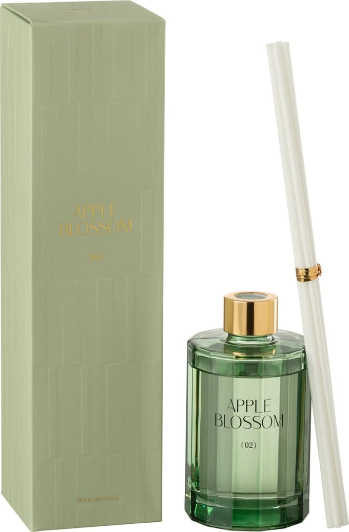 J-Line geurstokjes Apple Blossom - glas - groen