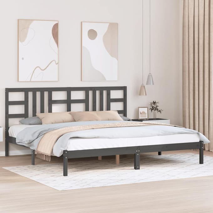 vidaXL - Bedframe - massief - hout - grijs - 200x200 - cm