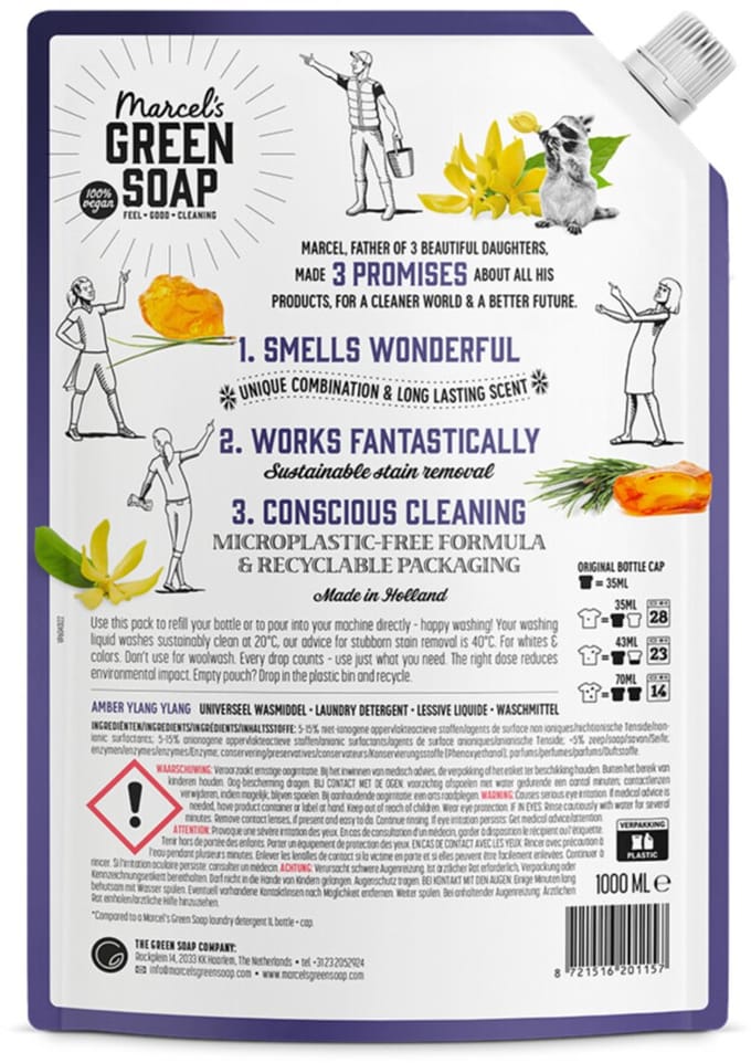 Marcel's Green Soap Wasmiddel Amber & Ylang Ylang Navulling - 1000 ml