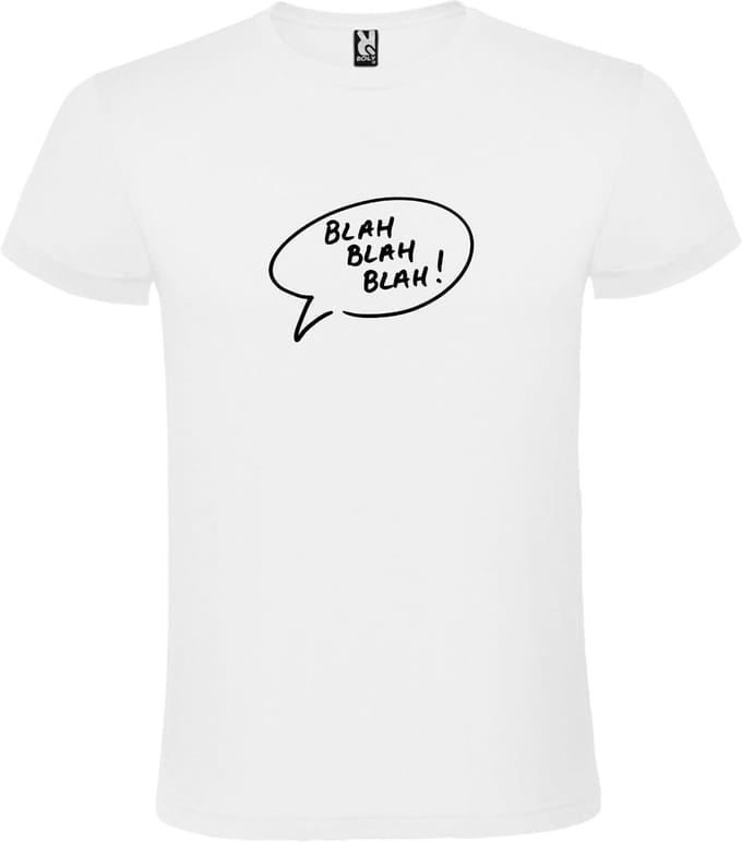 Wit T-shirt ‘Blah Blah Blah!’ Zwart Maat S