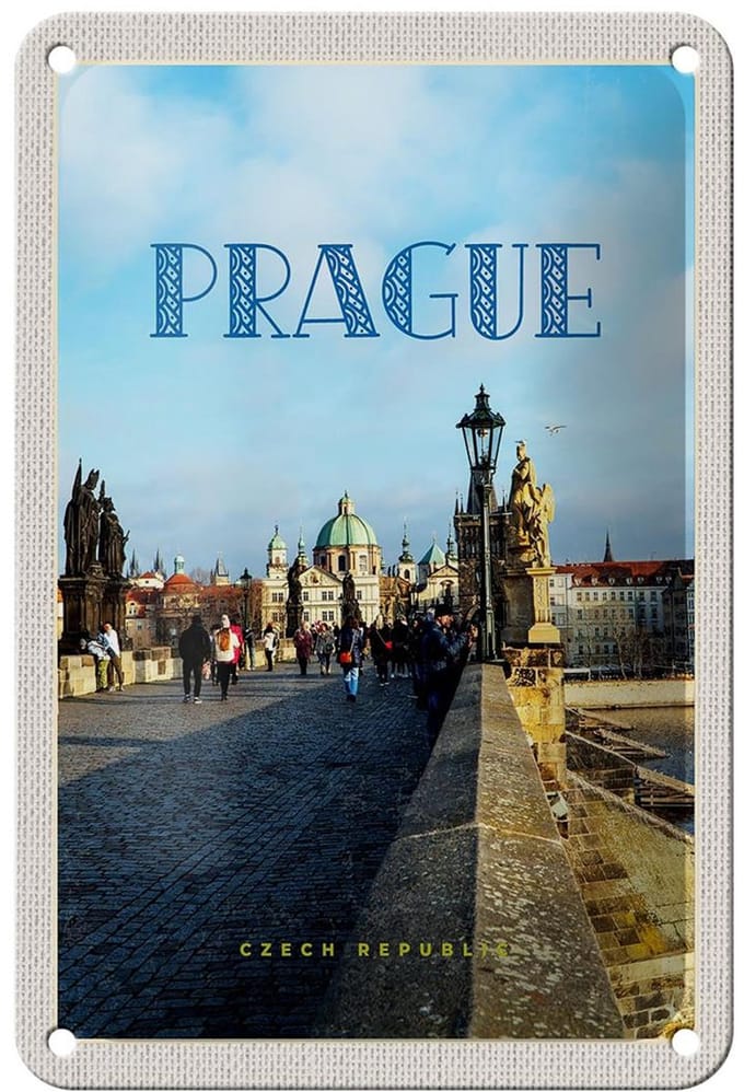 Blechschild Reise 12x18cm Prague Tschechien Altstadt Brücker Dekoration