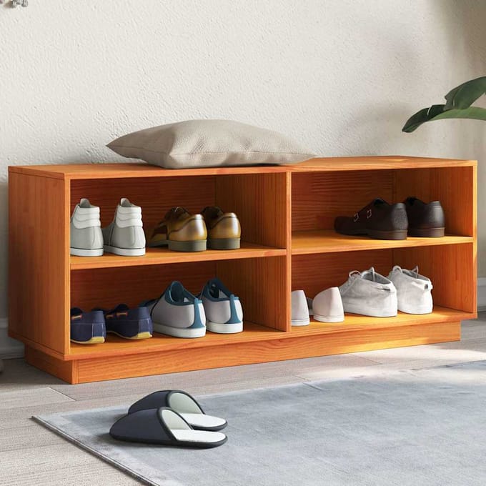 vidaXL - Schoenenkast - 110x34x45 - cm - massief - grenenhout - wasbruin