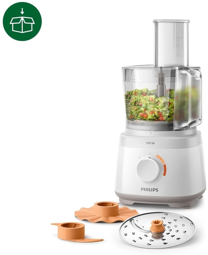 Philips Daily Collection Compact Food Processor, HR7320/00 - 700 W, 19 functies, oververhittingsbeveiliging, compact, 1,5 liter - Wit