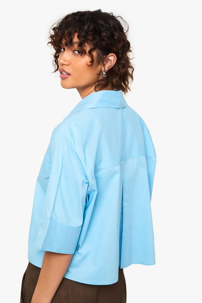 boohoo Dames Cotton Crop Shirt | Blue | Maat: 6