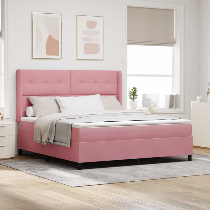 vidaXL - Boxspring - bed - met - hoofdeinde - Roze - 180 - x - 200 - cm - Fluweel