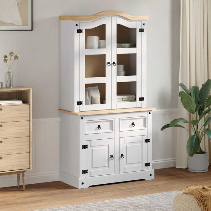 vidaXL - Dressoir - CORONA - Wit - 100 - x - 48,5 - x - 179 - cm - Massief - grenenhout