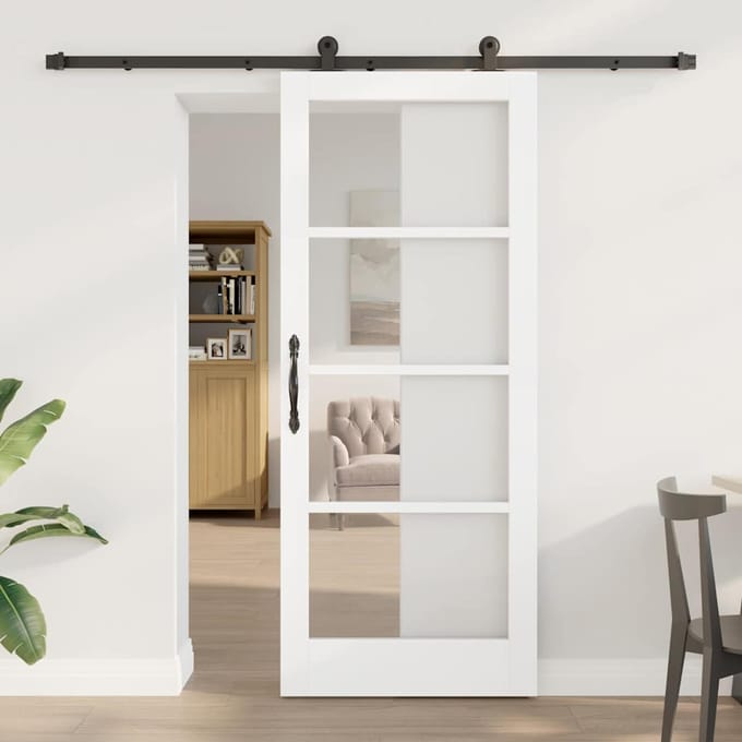 vidaXL - Schuifdeur - ORKDAL - Wit - 83 - x - 202 - cm - Massief - grenenhout - en - glas