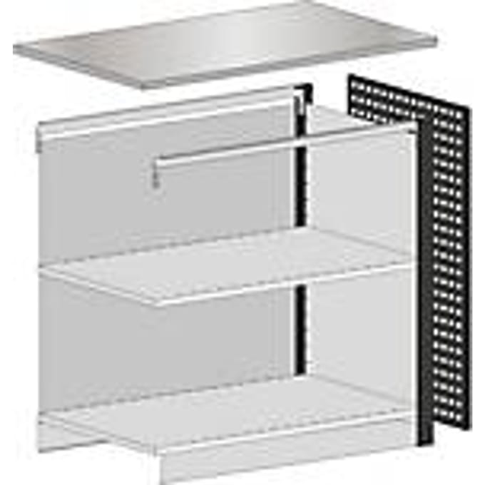 Schulte Lagertechnik Eindmodule voor uitschuifbaar baliesysteem MULTIplus, 1 modulair frame, 1 eindpaneel, breedte bovenblad 806 mm, met werkblad
