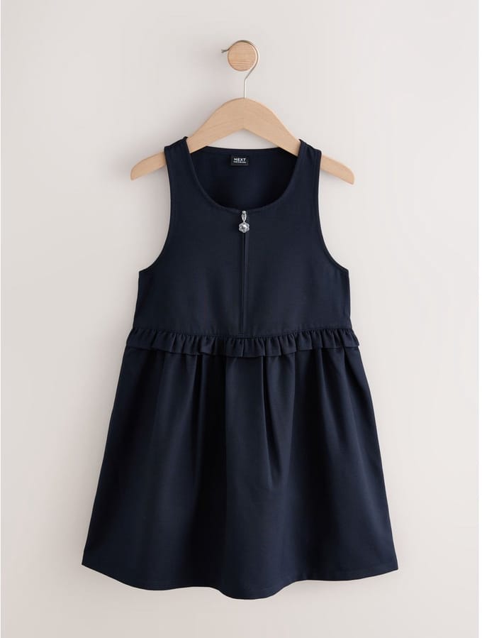 Next - Meisjes - Schooljurk met rits aan de voorkant, ruches in de taille - Blauw