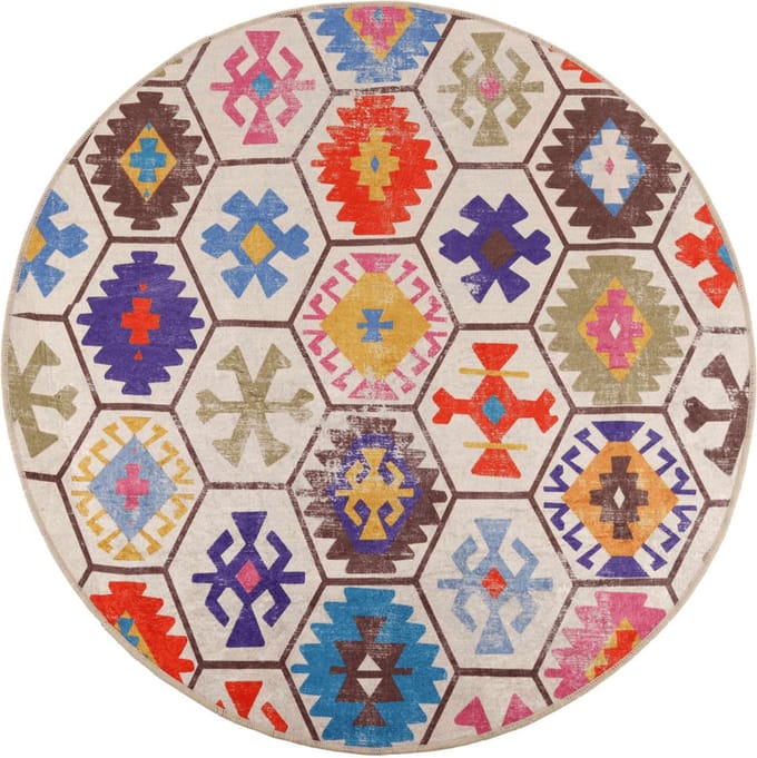 vidaXL - Vloerkleed - wasbaar - Ø - 120 - cm - meerkleurig