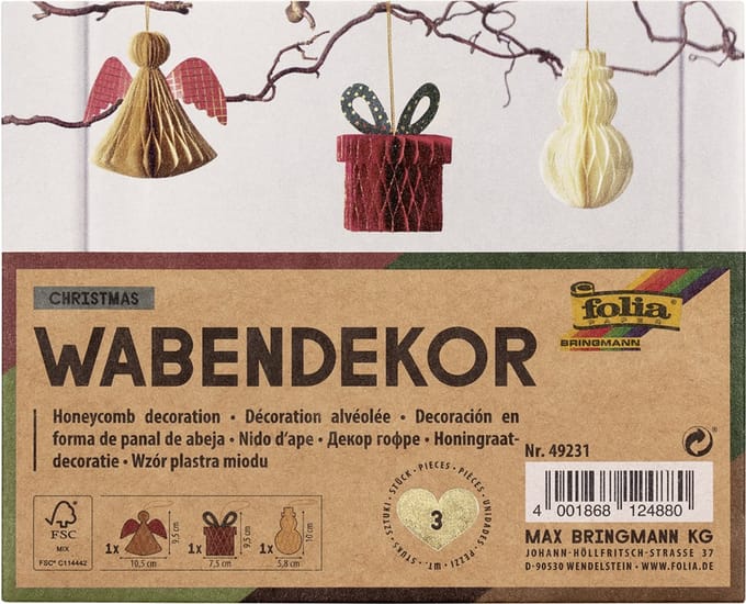 Honinggraatdecoratie kerst, cadeauverpakking 3 stuks