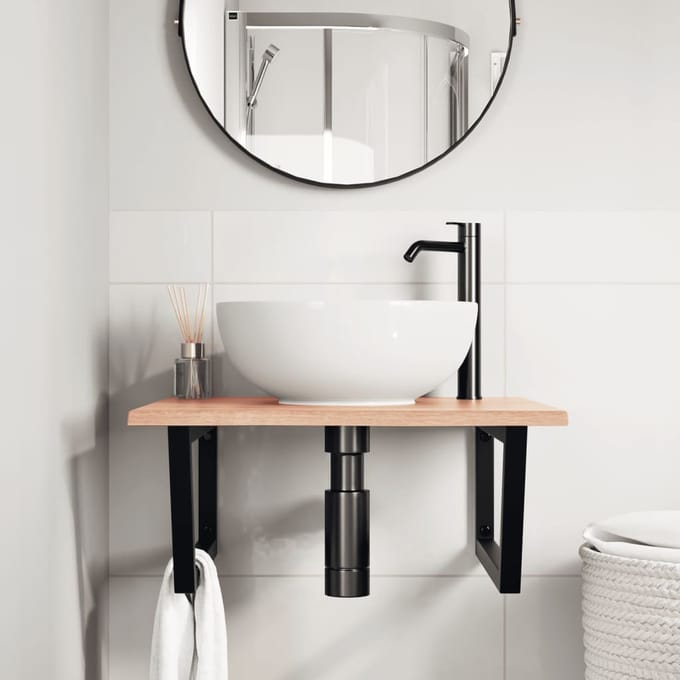 vidaXL - Badkamer - wandschap - staal - en - massief - eikenhout