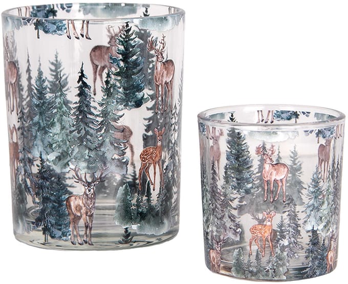 Clayre & Eef Theelichthouder Set van 2 Ø 7x8 / 10x13 cm Transparant Glas Hert